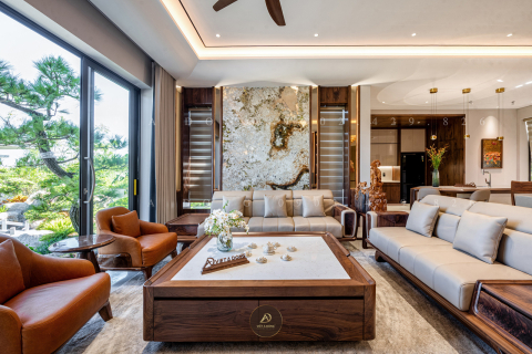 Thi công nội thất biệt thự gỗ óc chó tại Thái Bình